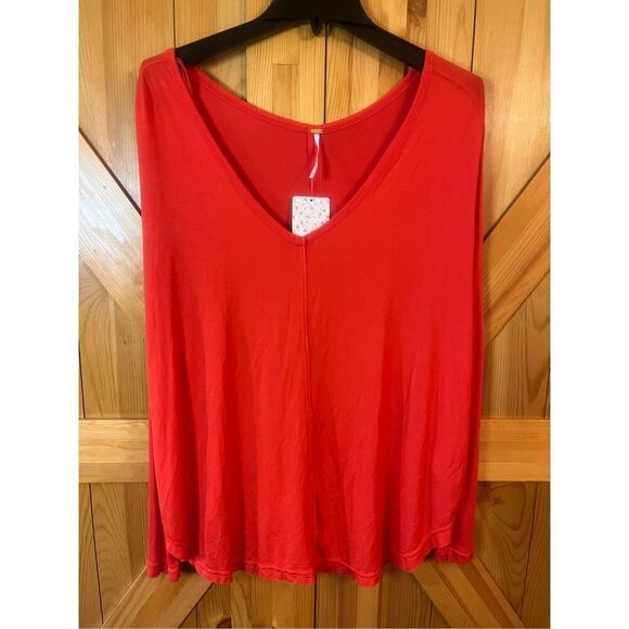 Free People Love Glare Blouse Top Long Sleeves V-Neck Red Size X-Small NWT (3793 - Picture 1 of 7